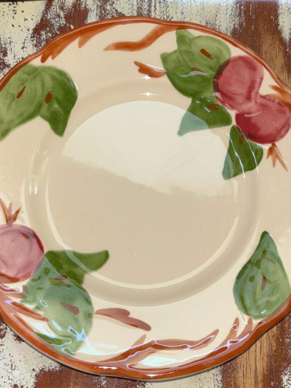 Franciscan Cream Ceramic Salad Plate with Red Apples and Green Leaves 7.5”